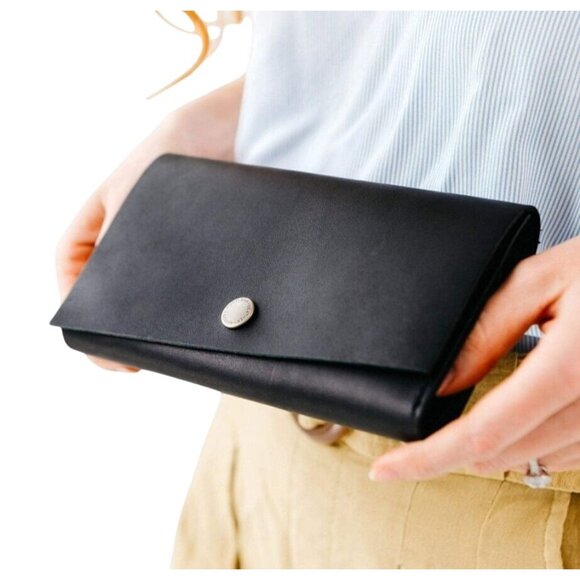 Portland Leather Handbags - Portland Leather Smooth Black Rancher Wallet Brass Snap Closure Clutch Card Slot